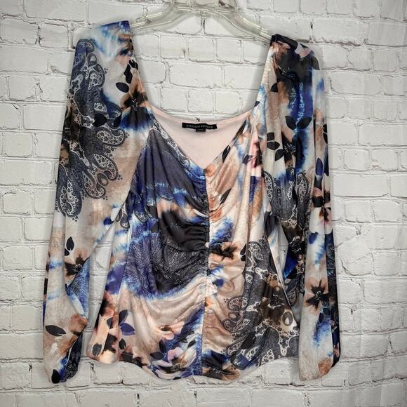 Boston Proper Wms S Floral Paisley Print Shirred Mesh Top Lined Boho Peasant - Picture 9 of 9